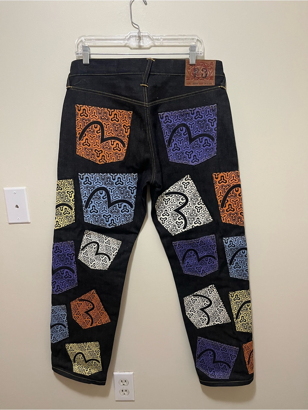 Evisu Lot 2000 Multi-Pocket Geometric Monogram Selvedge Jeans 31x34